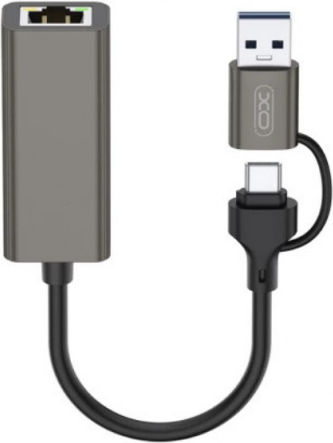 Jager Μετατροπέας USB-A / USB-C male σε Ethernet female 1τμχ XO-HUB018