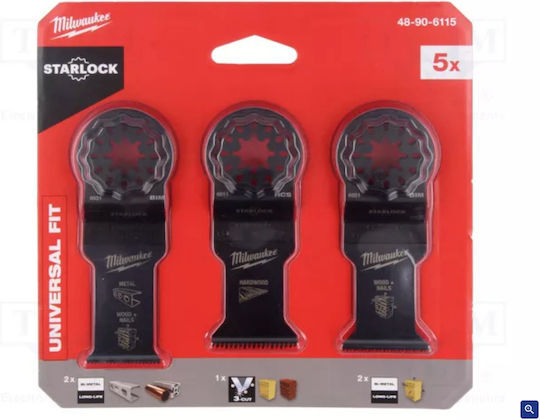 Milwaukee 48906115 Λάμες Πολυεργαλείου Starlock Ξύλλο Μέταλλο Πακέτο 5