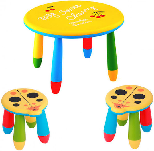 Kids Table Set with Chairs Made of Yellow Plastic Raki