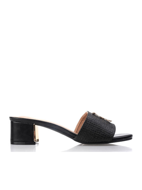 Fshoes Women's Mules with Low Heel in Black Color