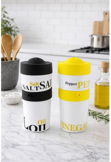 keleman Oil & Vinegar Dispenser Set With Salt And Pepper Made Of Porcelain With Flow