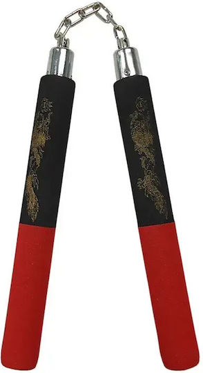 Nunchaku Chain Foam Golden Dragon Black Red Handle