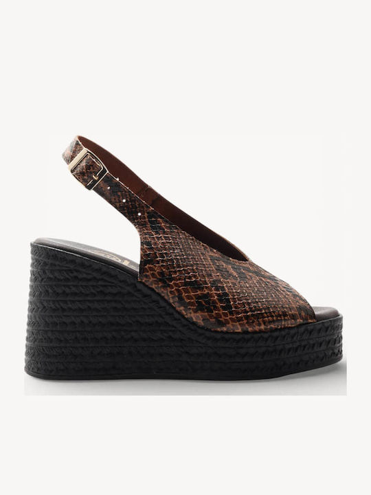 Platforme Dama Print Maro Made In Greece Cu Vârf Închis