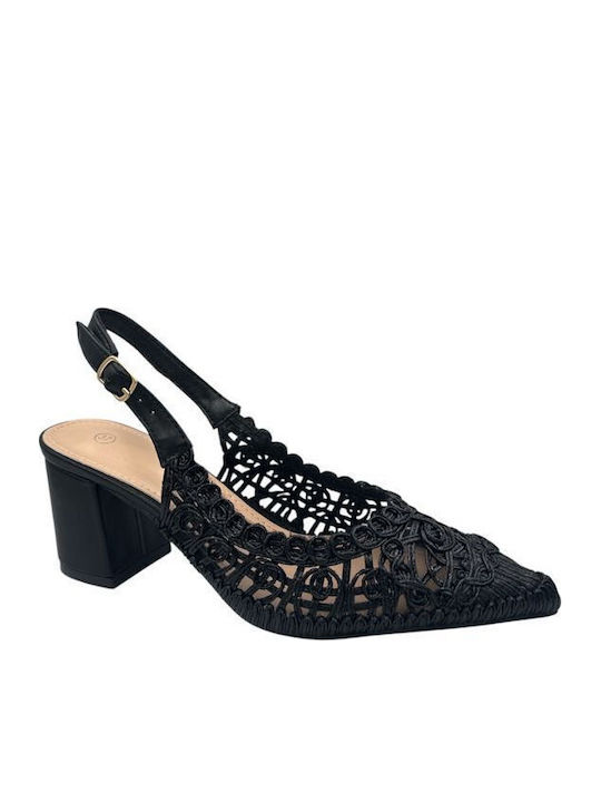 Heels with Strap & Chunky Mid Heel Black