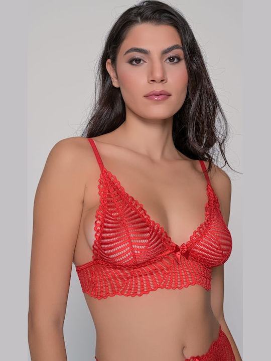 Milena Women's Bralette Without Padding Lace Fan & Decorative Bow Red