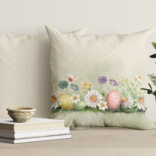 Decorative Cotton Pillowcase 45x45cm Spring Flowers Eggs Egly
