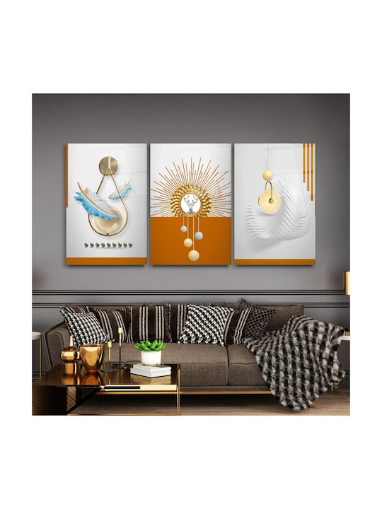 Threefold Glass Composition of Abstract Design in Orange Tones (35x50cm)
