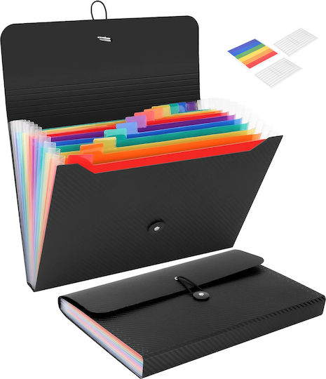 Dokumentenordner Zola 13 Fächer A4 Größe Trennblätter Etiketten Klappe Elastischer Verschluss Wasserdicht 33 X 24 X 4 Cm Schwarz