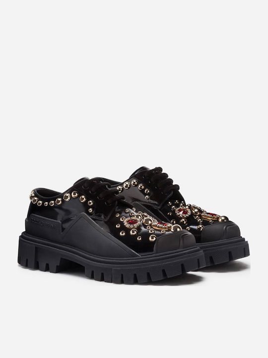 Dolce & Gabbana Damen-Oxfords Aus Leder In Schwarz Farbe