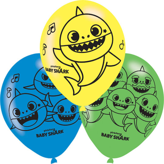 Set of 6 Baby Shark Blue Latex Balloons