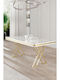 Vals Dining Table with Marble Surface White-Gold 130x80x74cm