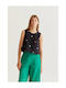 Women's Cotton Sleeveless Floral Black Blouse