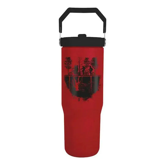 Handled Tumbler Θερμός Ανοξείδωτο 887ml Γκρι με Καλαμάκι και Λαβή