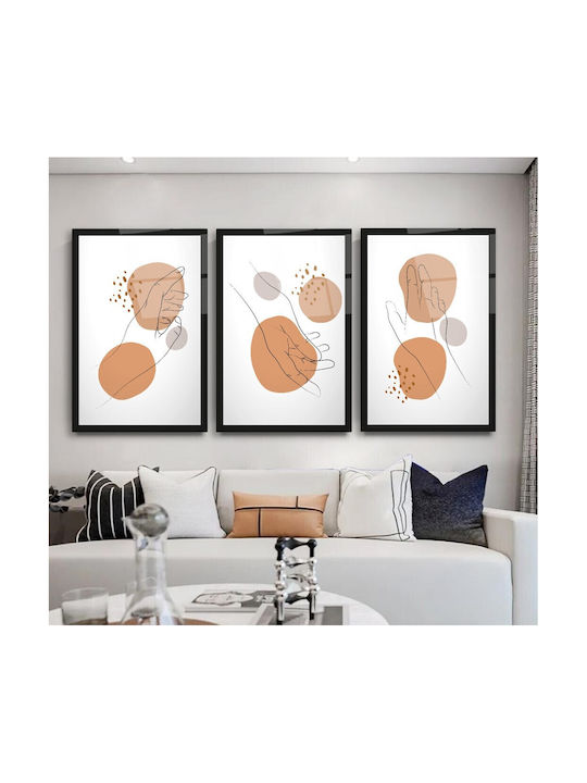 Dreifach Glas Set Abstrakte Kunst Schwarz-Weiß (50x70cm)