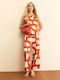 Women's High Waist Satin Trousers in Regular Fit Geranium Red