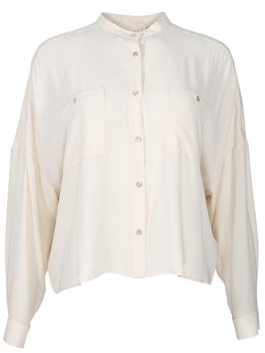 Long Sleeve Women's Silky Shirt Nude