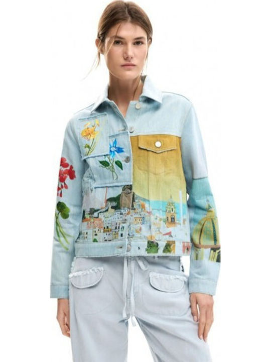 Short Women's Jacket for Winter Denim Medium Wash