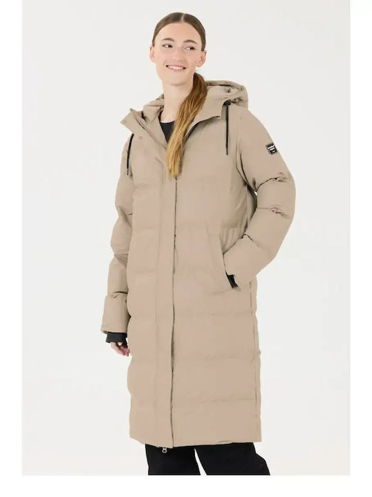 Γυναικείο Puffer Μπουφάν Αδιάβροχο για Χειμώνα Καφε