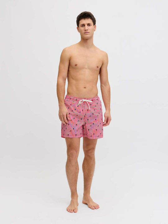 Jack & Jones Ανδρικό Μαγιό Σορτς True Red με Ρίγες