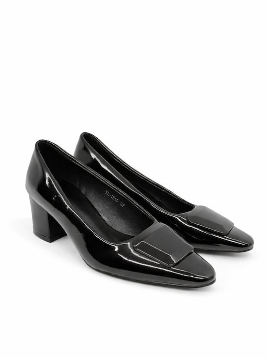 Patent Leather Heels With Chunky Medium Black Heel