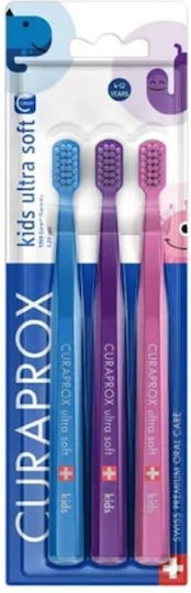 Curaprox Kids Ultra Soft 5460 Set Children's Toothbrushes for 6+ Years 3 Pieces Light Blue-Purple-Pink
