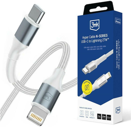3MK Hyper USB-C to Lightning Cable 27W Λευκό 3m