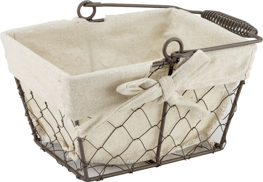 Rectangular Bread Serving Basket Raki 20x15x12cm Made Metal Fabric Handle