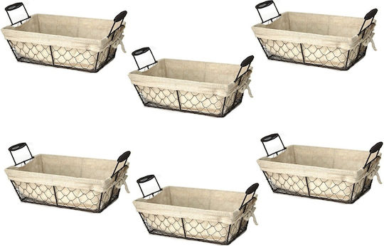 Set 6 Coșuri Pătrate Pentru Servirea Pâinii Raki 33.5x19x15cm Mânere Din Metal Țesătură
