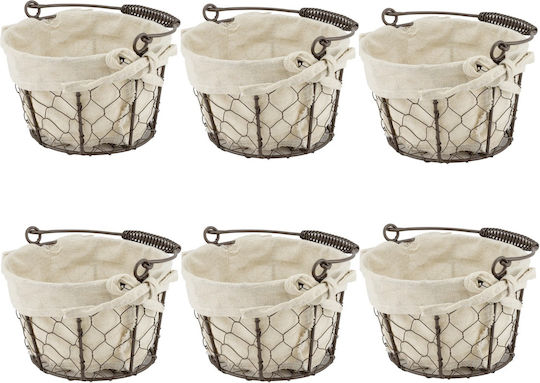 Set 6 Coșuri Rotunde Pentru Servirea Pâinii Raki 17x17x12cm Mâner Din Metal Țesătură