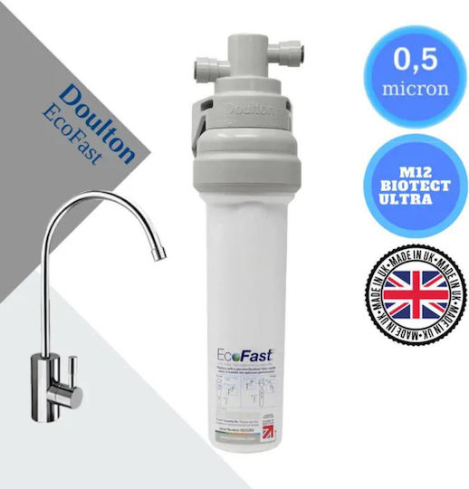 Doulton Ecofast Water Filter System Single Under Sink 3/8'' with Faucet & Replacement Filter Doulton M12 Biotect Ultra SI 0.5 μm 74-0011