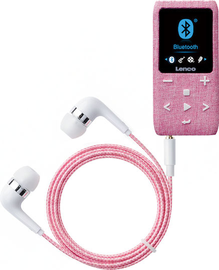 Lenco MP3 & MP4 Player 8GB Erweiterbar 1,8 Zoll LCD Bildschirm Bluetooth Ohrhörer Inklusive Rosa