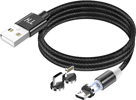 Avizar Cablu 3-in-1 Magnetic Usb-c Lightning Micro-usb La Usb-a 1m Negru