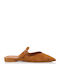 Flat Leather Mules in Tabac Brown Colour