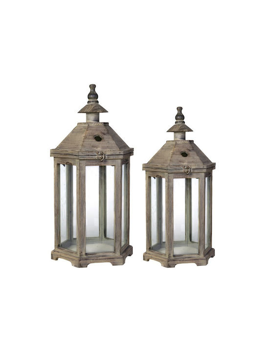 Artekko Graca Wooden Lantern Set Brown 38.1x33x78.7cm 2 Pieces
