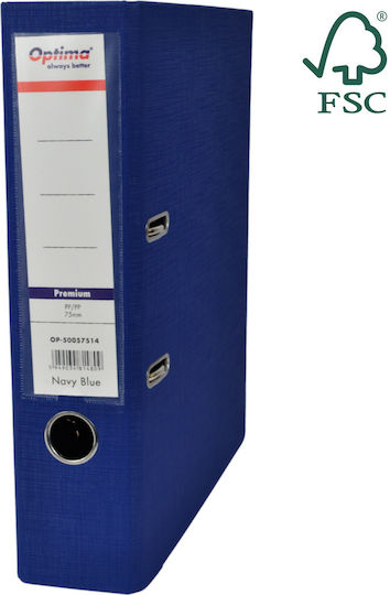 Optima Clasic & Premium Mapă Cu Inele În Formă De Arc A4 Laminată Pp Pp Margine Metalică 75 Mm Optima Premium Albastru Marin