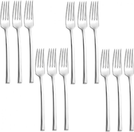 Raki Medea Set Of Silver Stainless Steel Table Forks 12 Pieces