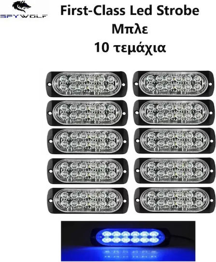 First-Class Led Strobe Volume Light Blue 12Led 12/24V 6000Lm 10 Pieces Tc-346