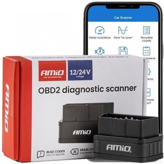 Amio Διαγνωστικό Αυτοκινήτου Obd 2 Τύπου Elm327 Bluetooth Pic25k80 Τάση Λειτουργίας 12v Ασύρματη Σύνδεση Επιβατικά Αυτοκίνητα 1 Τεμ 04731/am Amio 04731/am