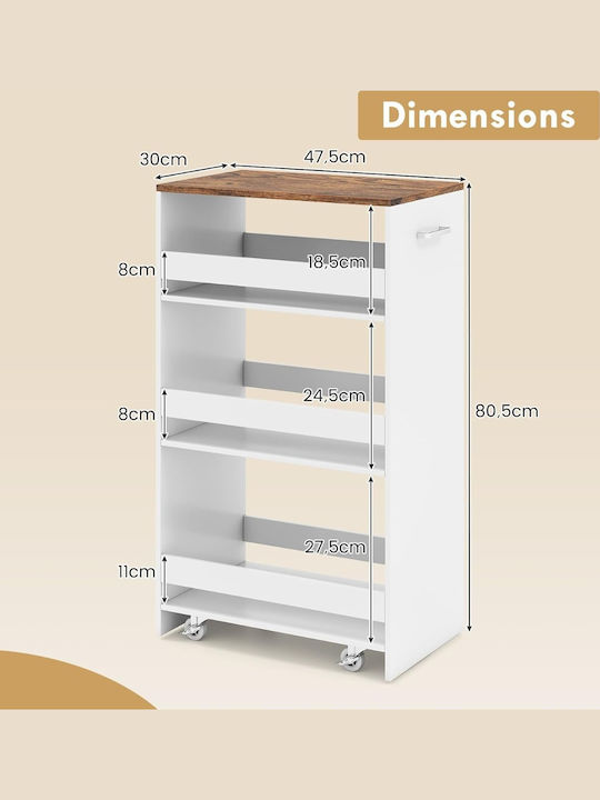 Costway Metallic Kitchen Trolley 3 Tiers White ...