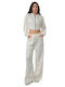 White Set Wide-Leg Trousers Cropped Jacket