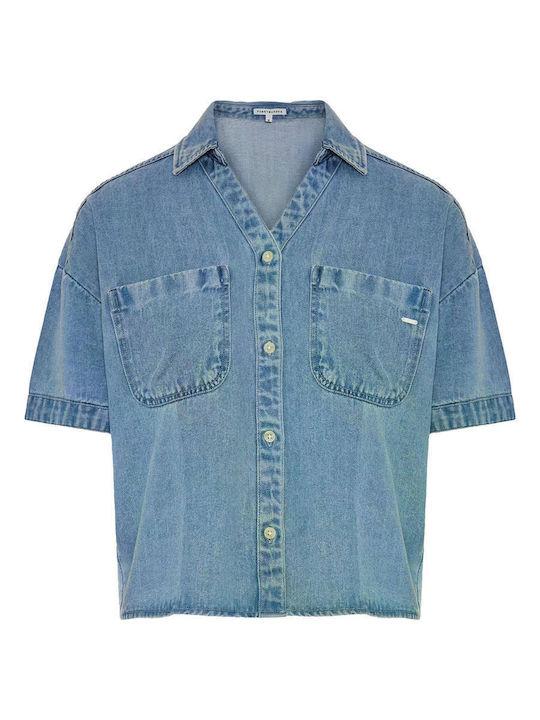 Short Sleeve Women's Shirt Blue Monochrome