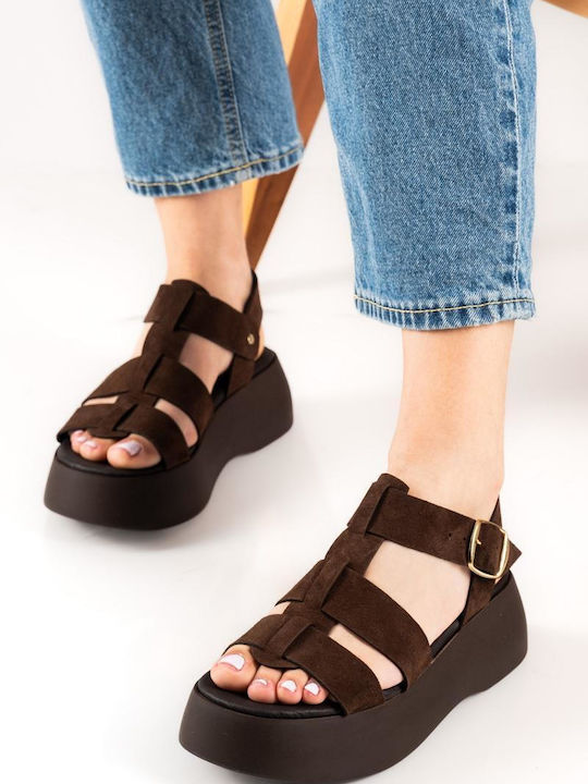 Women's Flat Sandals Gladiator Flatforms Brown