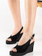 Peep Toe Suede Μαύρες Πλατφόρμες Ρυθμιζόμενο Λουράκι Στο Πίσω Μέρος