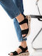 Xti Women's Black Sporty Sandals Perforated Fabric Velcro Fastening