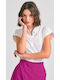Short Sleeve Women's Denim Shirt White