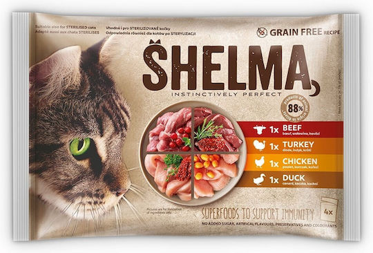 Shelma Wet Food for Cats with Chicken Turkey Beef and Duck 4x85gr