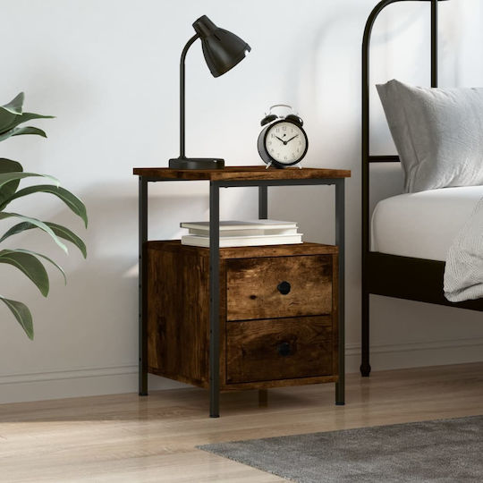 Wooden Bedside Table With Metal Legs Brown 34x35.5x50cm