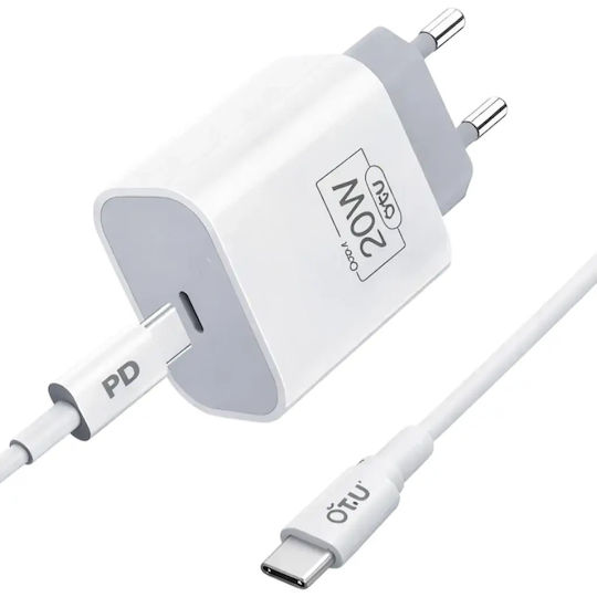 Φορτιστής με Θύρα USB-C και Καλώδιο USB-C - USB-C 20W Power Delivery Λευκός (KT06-C)