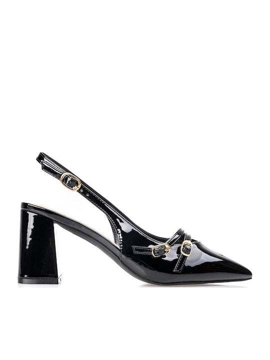 Pointed Toe Heels in Patent Leather with Stiletto Heel Black