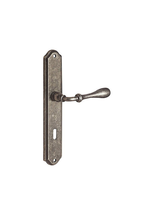 Roline Middle Door Lever With Plate Old Silver K370-75